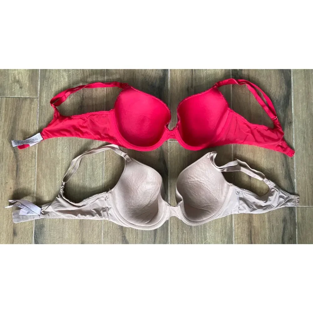 Victoria's Secret Bra 2 Pack T shirt Demi 36B Beige and Red Lace - Picture 6 of 6